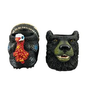 Vintage Turkey and Bear Can Koozies Holders Camping Hunting Outdoor